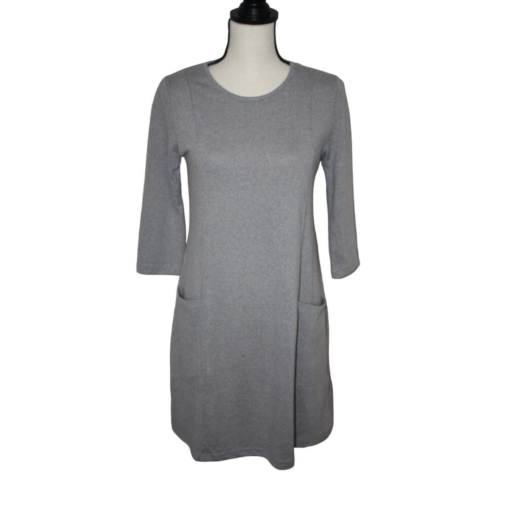 Axyeh Women's Dress Small Gray 3/4 Sleeve Soft A Line
